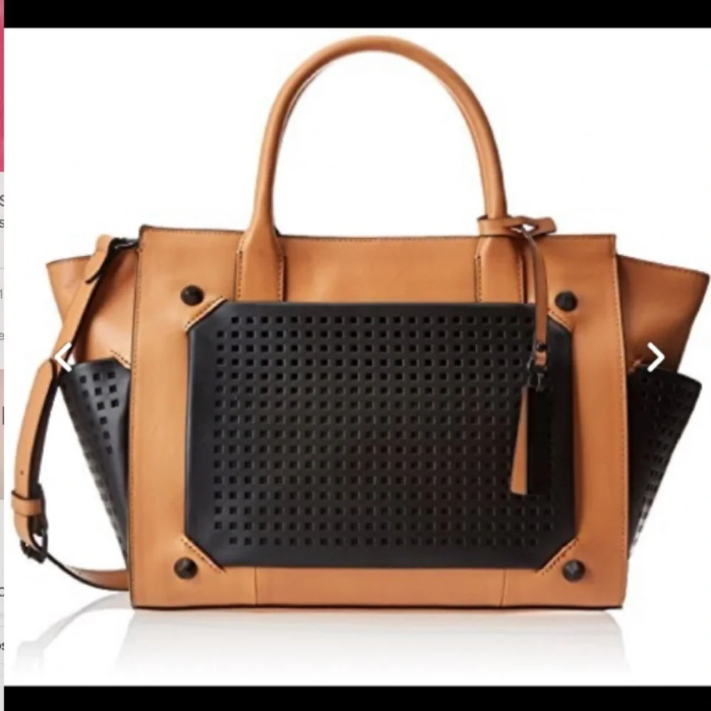 BLOGGERS FAVE! NWT Vince Camuto Peri Leather Satchel w Shoulder Strap- tan/black